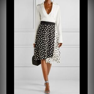 Alice + Olivia Nanette Polka Dot Pattern Mix Faux Wrap Silk Midi Skirt Womens 10